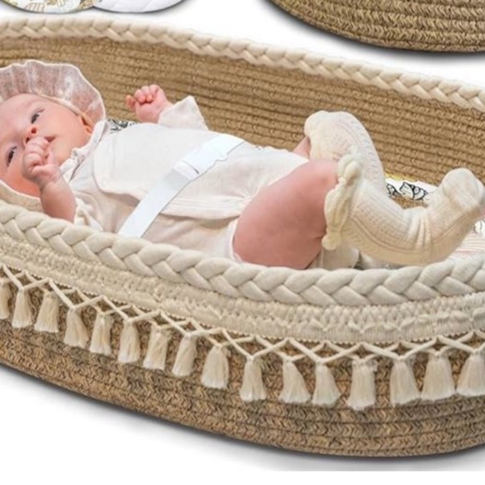 Handwoven Baby Bassinet with Tassels